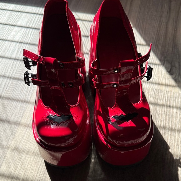 Demonia Red Patent Platform Mary Janes - Picture 2 of 5